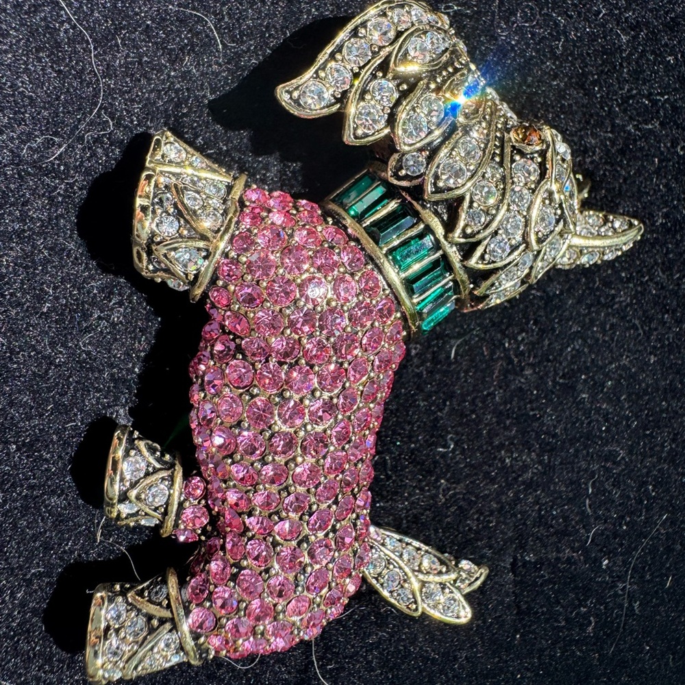 Heidi Daus Scottie Dog Pink and Silver Crystal Brooch